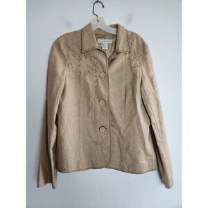 Requirements Women Tan Brown w/Floral Embroidery  Linen Jacket size Medium